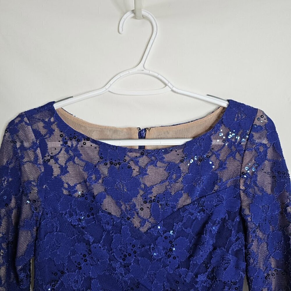 LAUREN RALPH LAUREN Dress size 2 NAVY BLUE LACE Cocktail Fit & Flare Prom Pretty - Picture 3 of 8